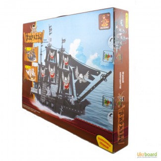 Лего AUSINI Пираты 714 деталей. Игровой конструктор Большой пиратский корабль Revenant