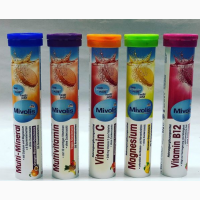 Шипучие таблетки витамины Mivolis В12, 20 шт Без добавления сахара С малиново-клубничным