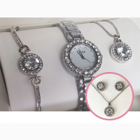 Комплект женских украшений Dior, часы, браслет, серьги, кольцо, цепочка, Подарки
