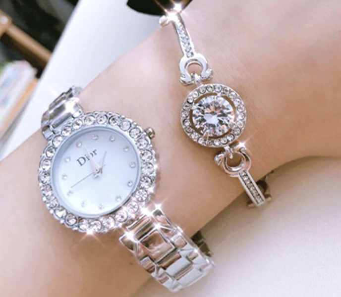 Фото 4. Комплект женских украшений Dior, часы, браслет, серьги, кольцо, цепочка, Подарки