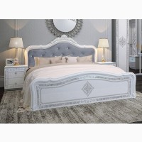 Двуспальная кровать Луиза белая с серебряной патиной