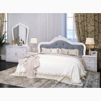 Двуспальная кровать Луиза белая с серебряной патиной