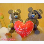 Свадебный 2-х ярусный торт Just Married с мишками Тедди и сердцем