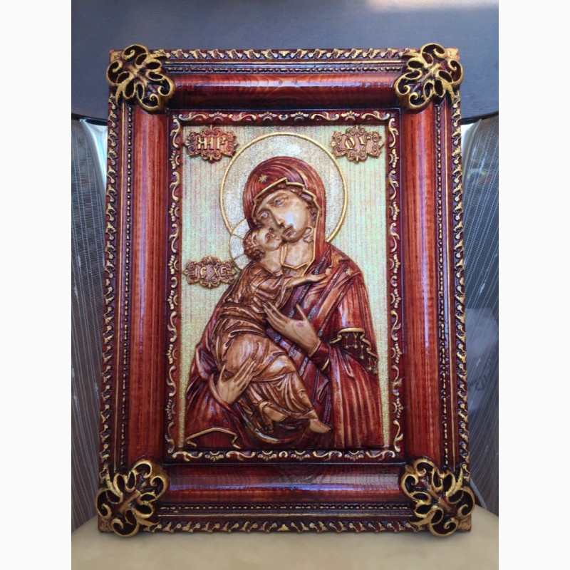 Фото 2. Икона деревянная резная Владимирской Божией Матери