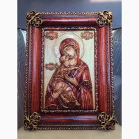 Икона деревянная резная Владимирской Божией Матери