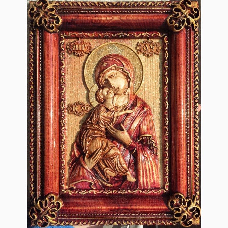 Фото 6. Икона деревянная резная Владимирской Божией Матери