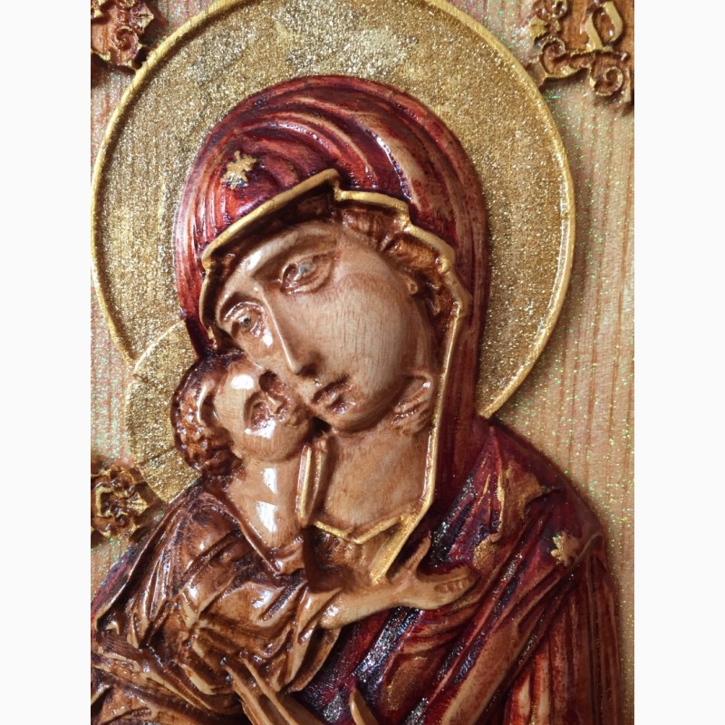 Фото 7. Икона деревянная резная Владимирской Божией Матери