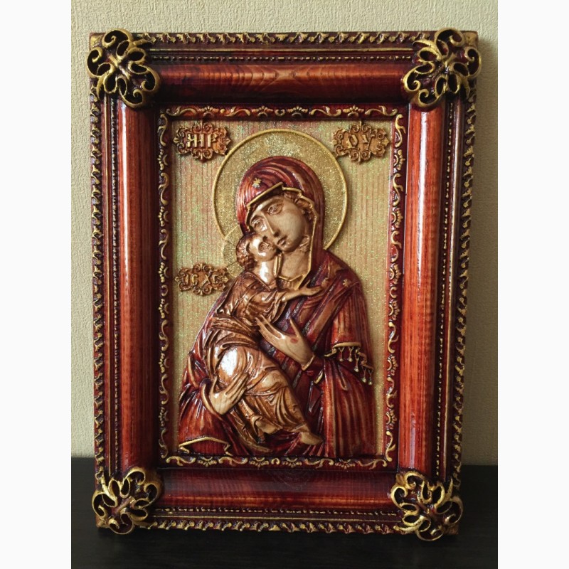 Фото 8. Икона деревянная резная Владимирской Божией Матери