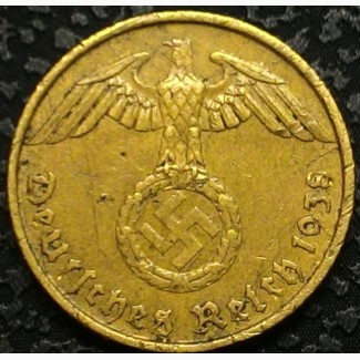 Германия 5 пфеннигов 1938 А год СВАСТИКА