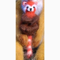 Красная Панда брошь игрушка валяная из шерсти ручной работы интерьерная подарок іграшка