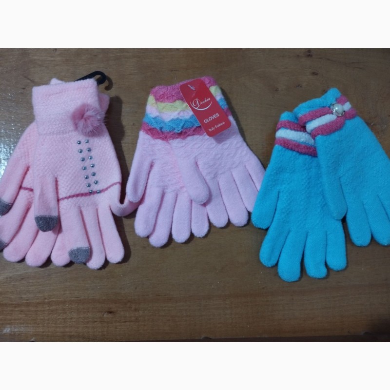 Фото 2. Перчатки детские для девочек распродажа. Корона зима/осень розовые, красные, голубые