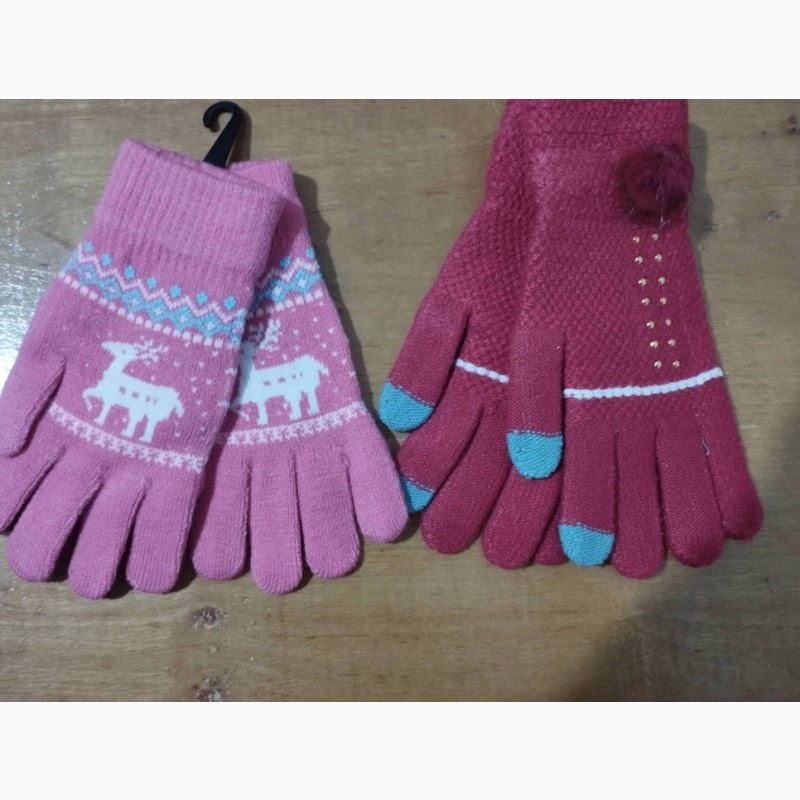 Фото 3. Перчатки детские для девочек распродажа. Корона зима/осень розовые, красные, голубые