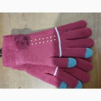 Перчатки детские для девочек распродажа. Корона зима/осень розовые, красные, голубые