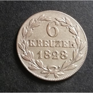 Немецкие земли. Герцегство Нассау 6 крейцеров 1828 год серебро