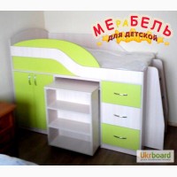 Детская кровать с выдвижным столом, шкафом, полками и ящиками (д18) Merabel