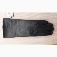 Женские черные кожаные демисезонные перчатки_(с мехом)