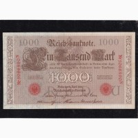 1000 марок 1910г. 5066890 N. Красная печать. Германия