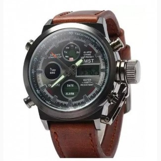 Кварцевые часы Amst watch (Черные, коричневые, серебристый)