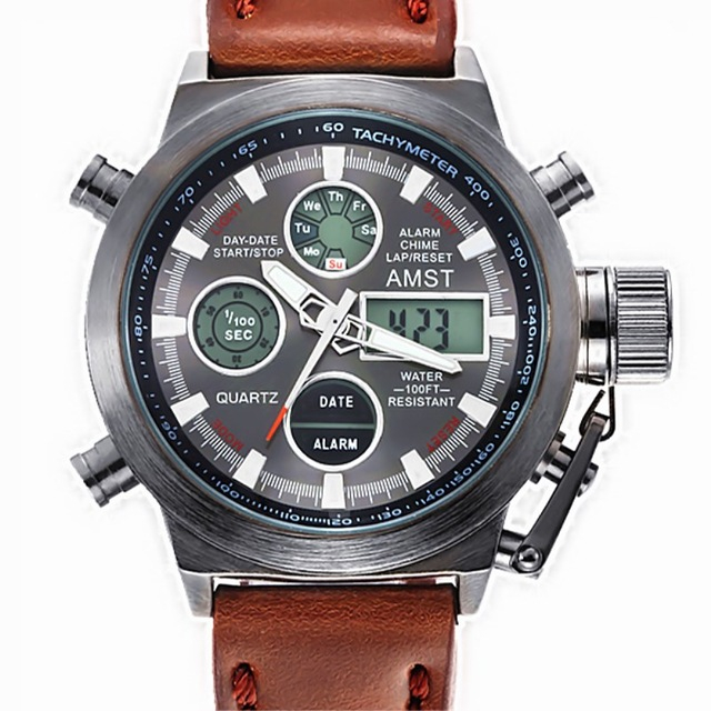 Фото 2. Кварцевые часы Amst watch (Черные, коричневые, серебристый)