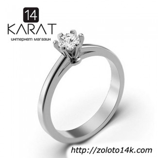 Золотое кольцо с бриллиантом 0, 24 карат 17 мм. Кольцо для предложения Белое золото. Новое