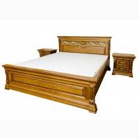Дубове двоспальне ліжко Елеонора з різьбленням
