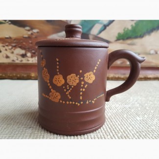 Кружка с крышкой, чашка заварник для чая, Исинская глина