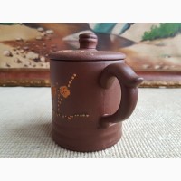 Кружка с крышкой, чашка заварник для чая, Исинская глина